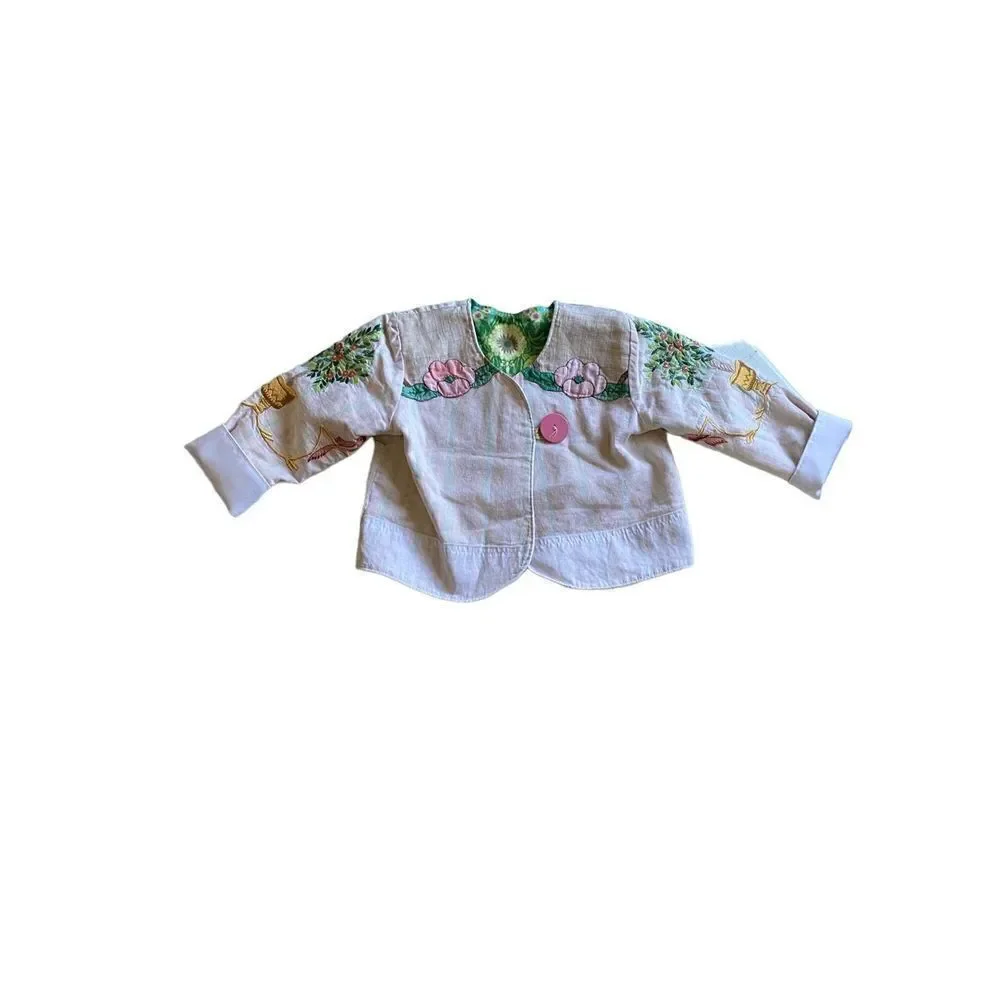 Handsewn toddler girls beautiful fully lined embroidered jacket size 3T ￼